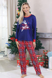 Royal Blue Reindeer Printed Plaid Christmas Matching Family Pajamas