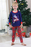 Royal Blue Reindeer Printed Plaid Christmas Matching Family Pajamas