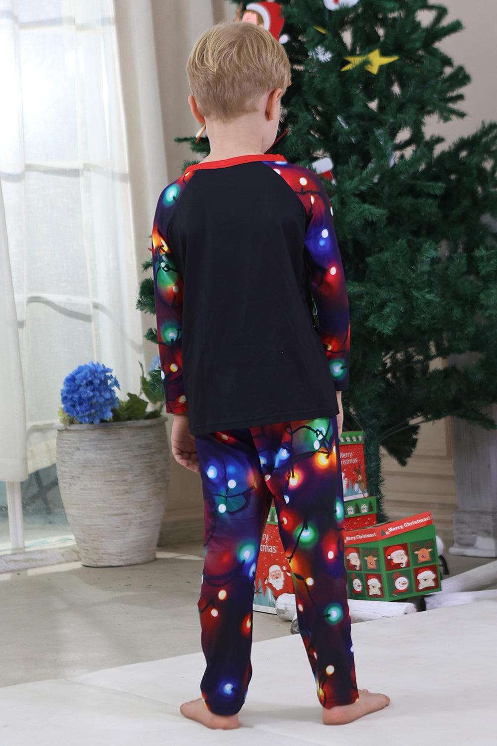 Navy Lights Tree Printed Christmas Family Matching Pajamas