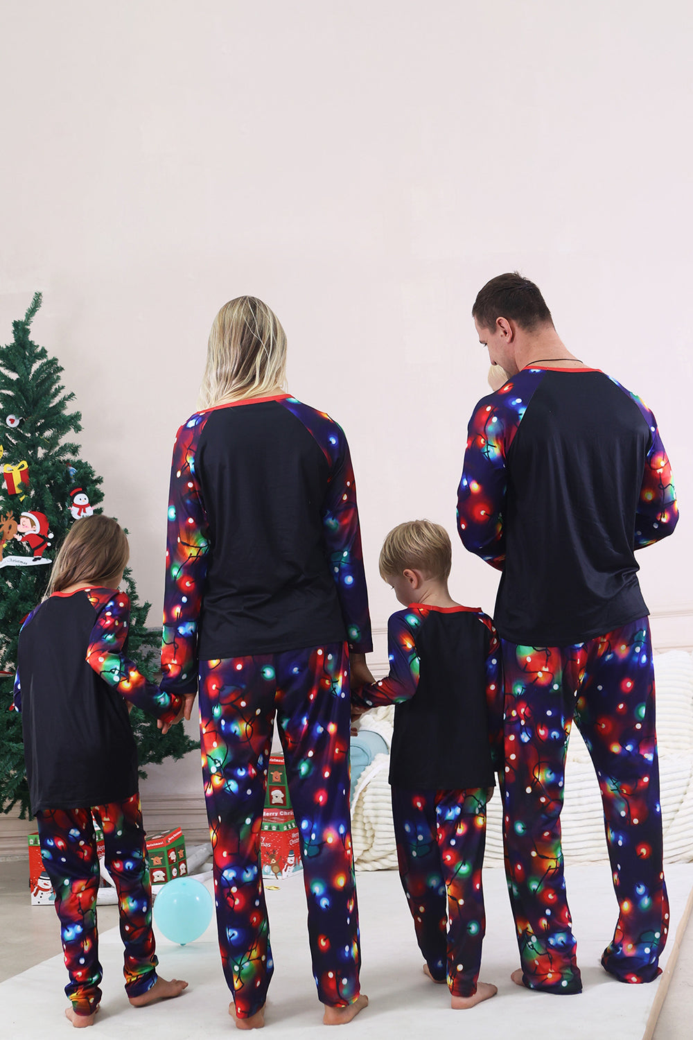 Navy Lights Tree Printed Christmas Family Matching Pajamas