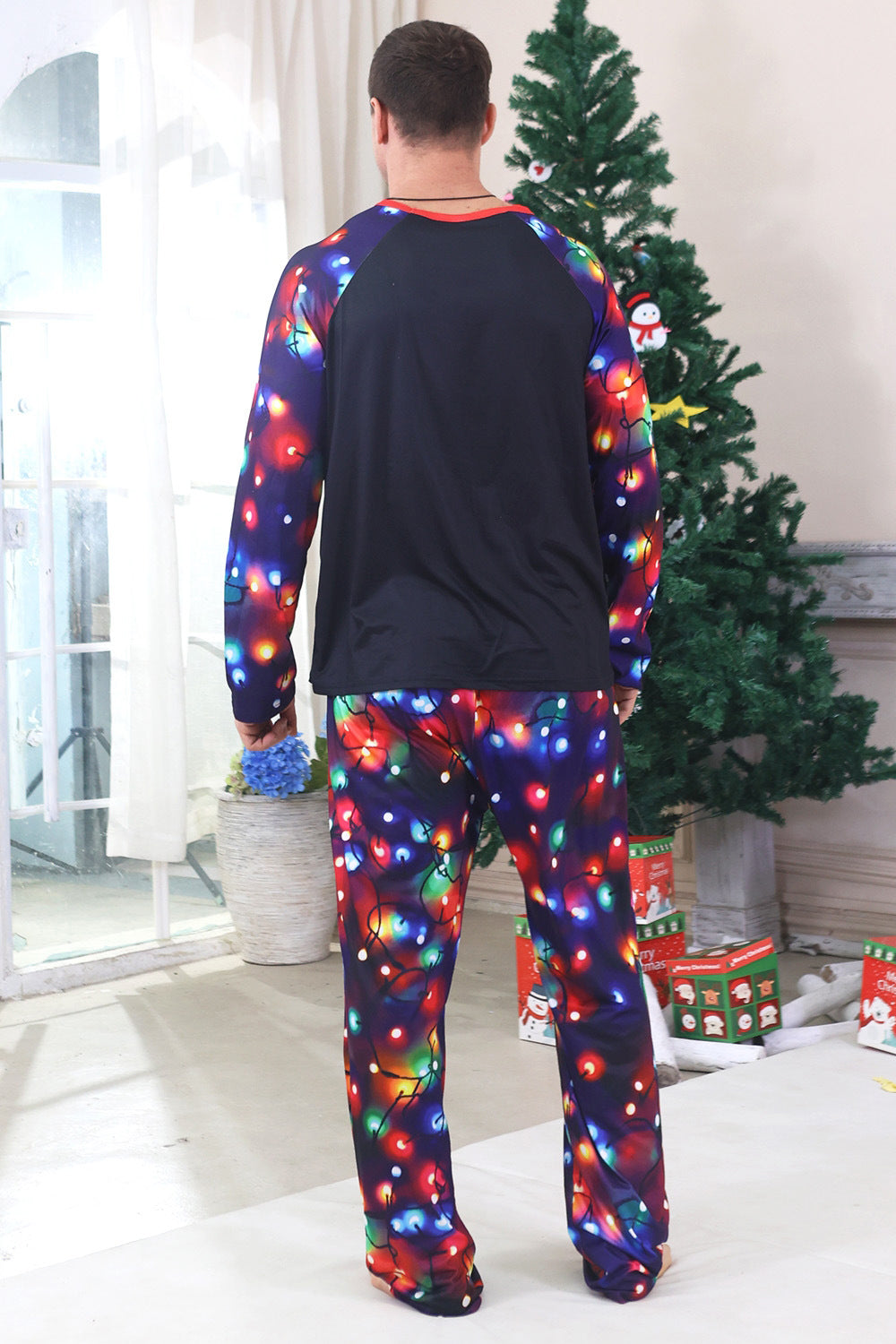 Navy Lights Tree Printed Christmas Family Matching Pajamas