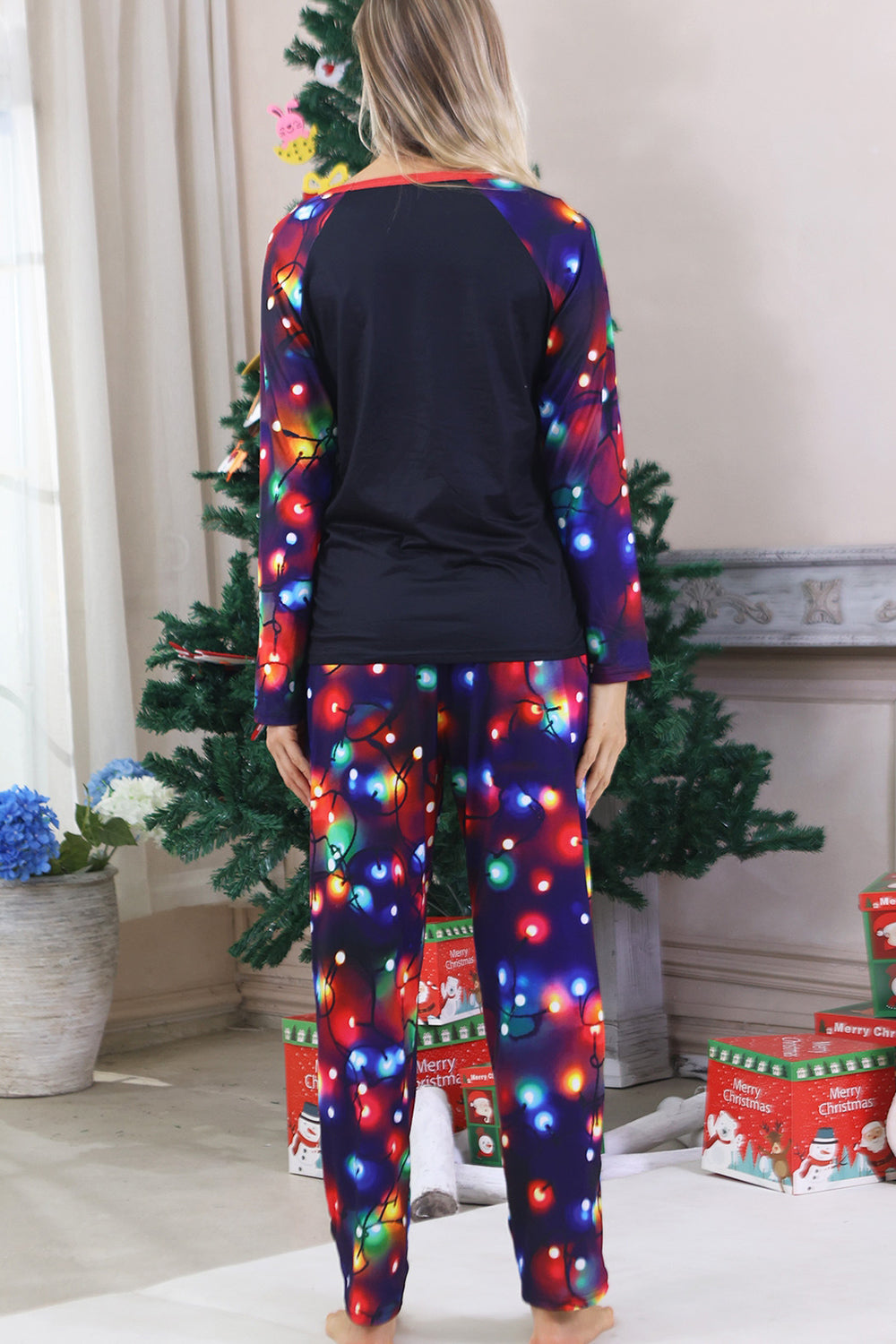 Navy Lights Tree Printed Christmas Family Matching Pajamas