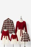 Red Plaid Velvet Long Sleeves Holiday Family Matching Pajamas