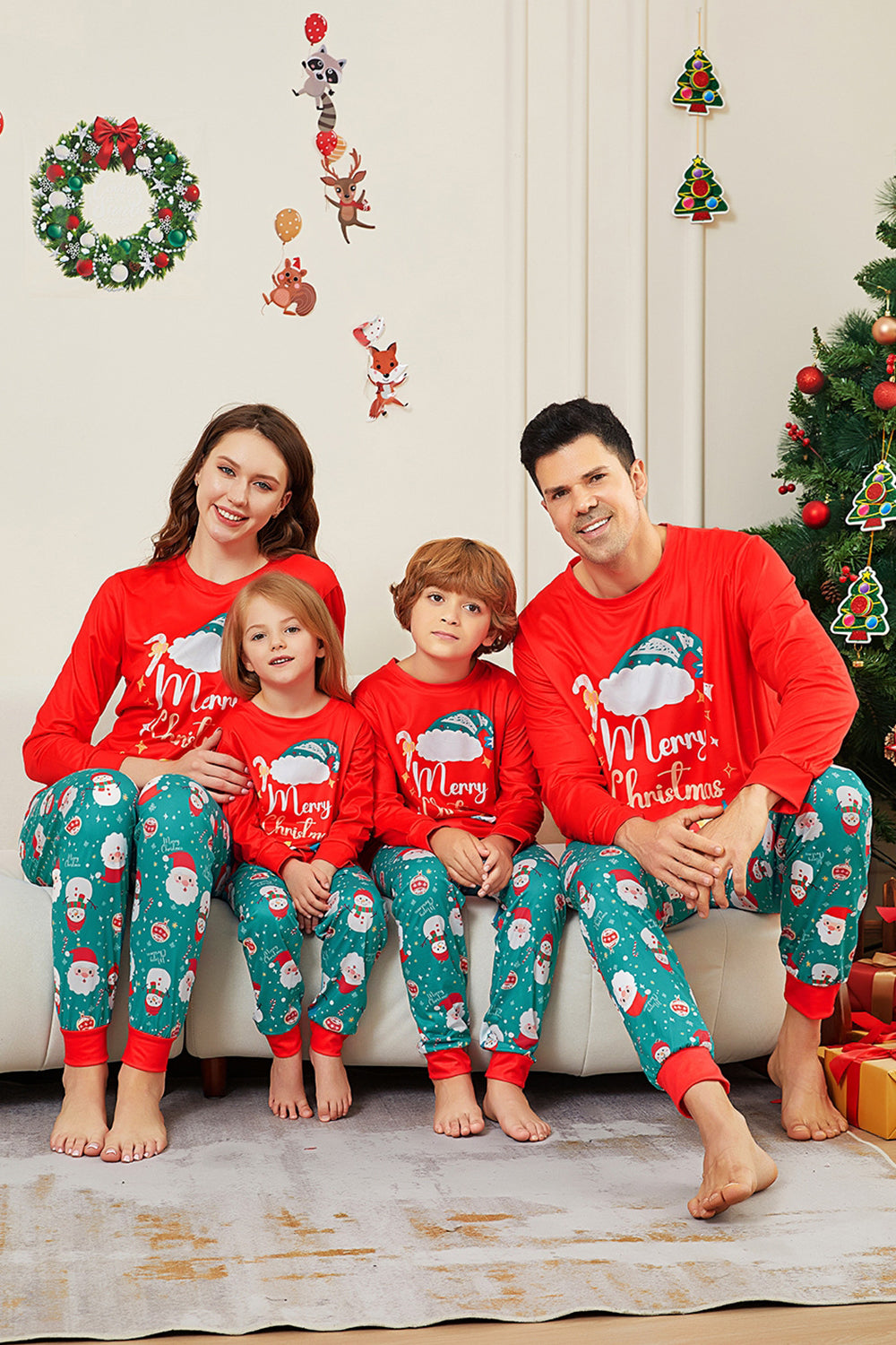 Red Merry Christmas Santa Printed Family Matching Pajamas
