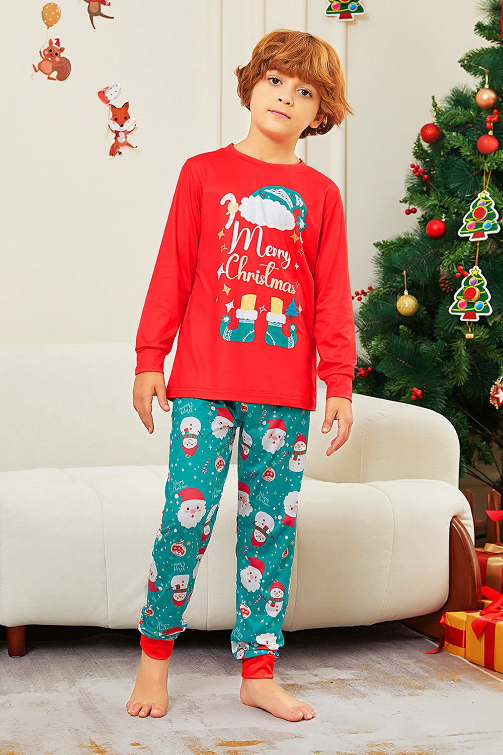 Red Merry Christmas Santa Printed Family Matching Pajamas