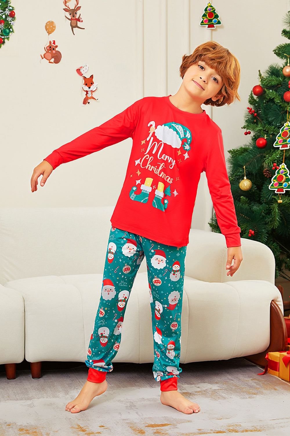 Red Merry Christmas Santa Printed Family Matching Pajamas