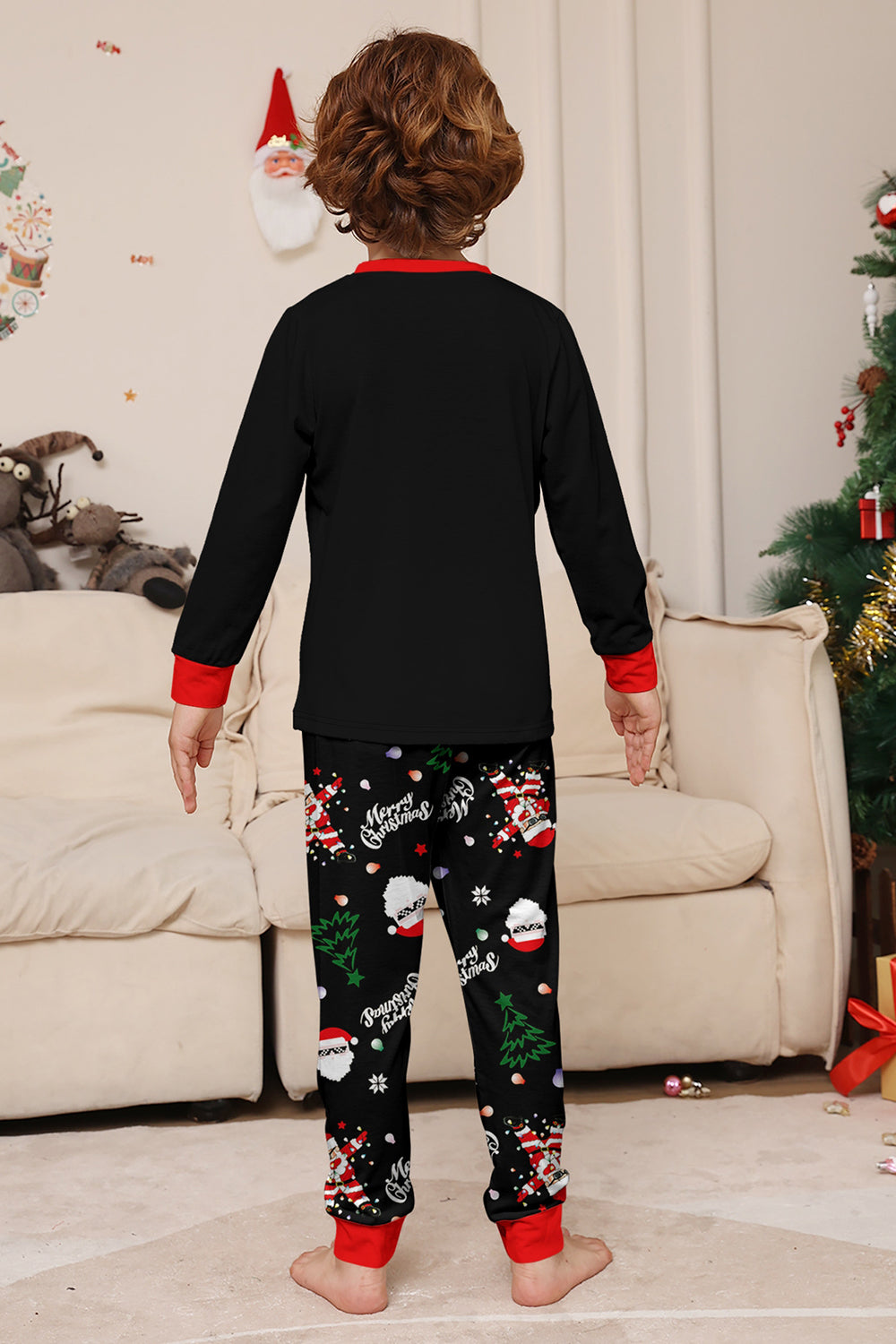 Black Merry Christmas Santa Printed Family Matching Pajamas