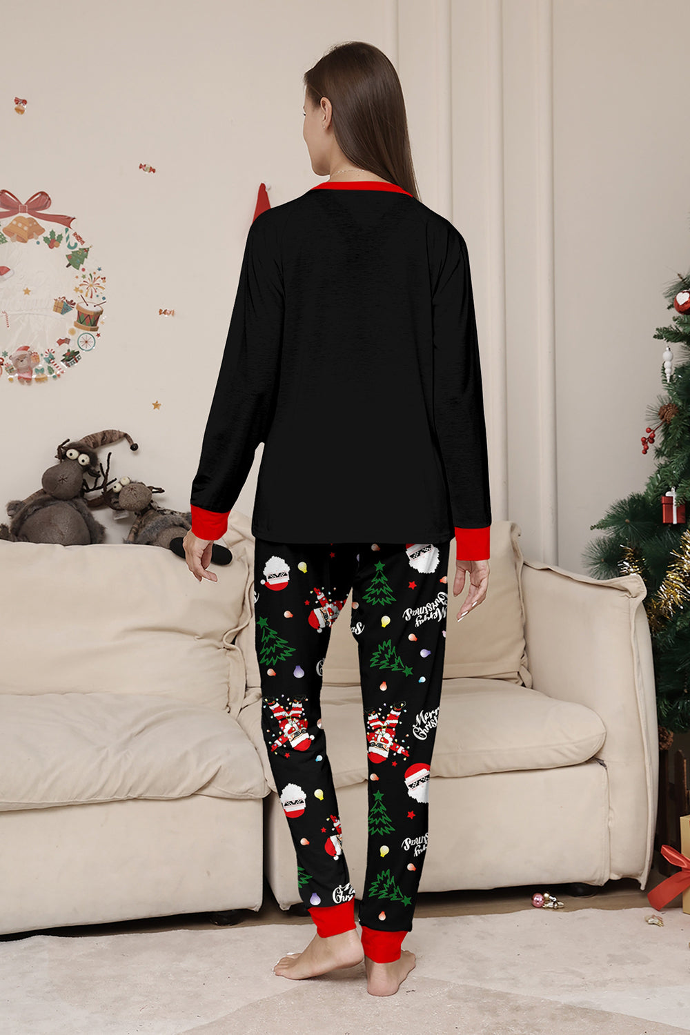 Black Merry Christmas Santa Printed Family Matching Pajamas