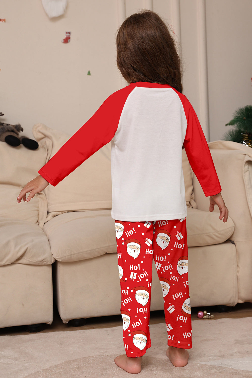 Red Santa Printed Round Neck Christmas Family Matching Pajamas