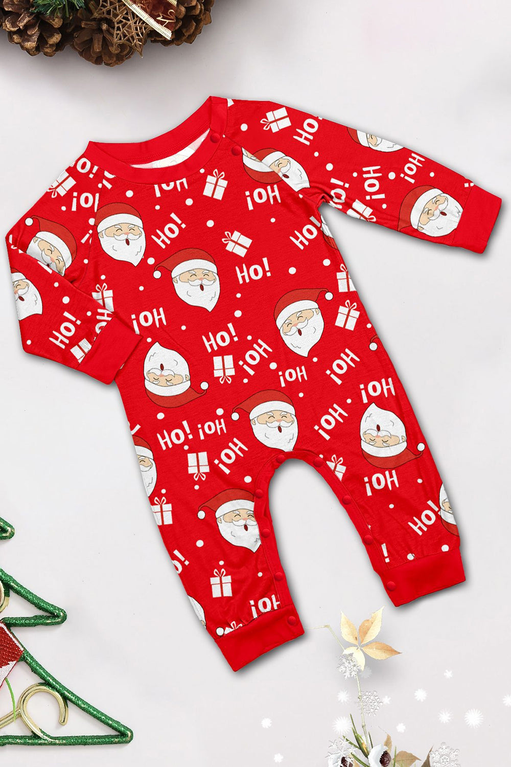 Red Santa Printed Round Neck Christmas Family Matching Pajamas