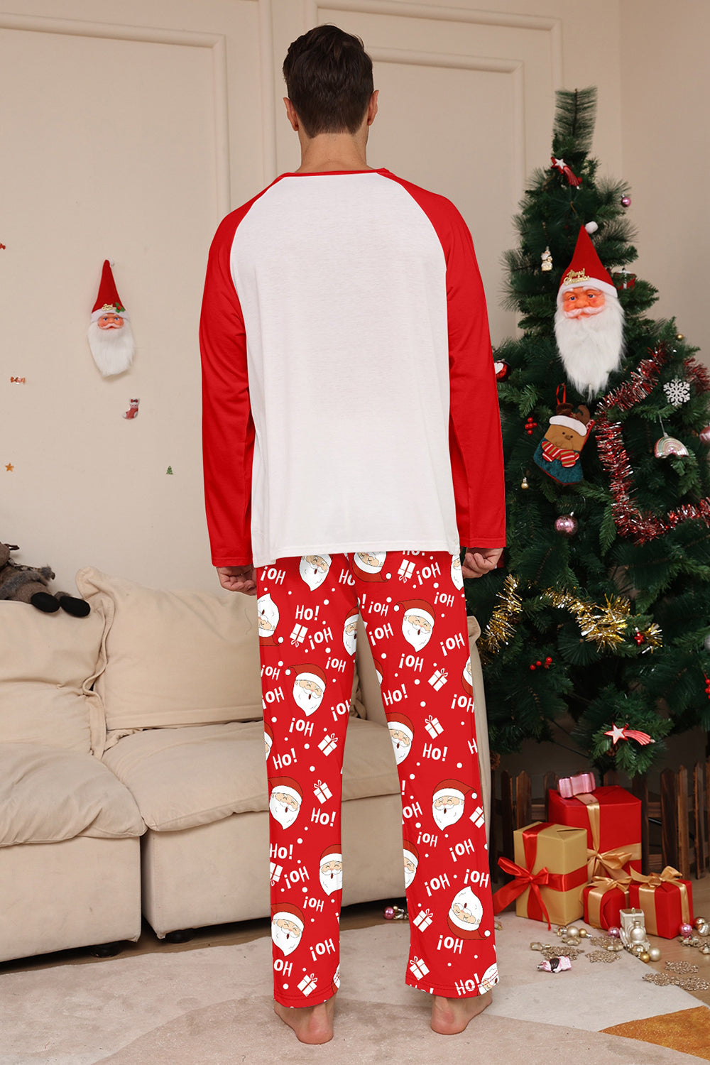 Red Santa Printed Round Neck Christmas Family Matching Pajamas