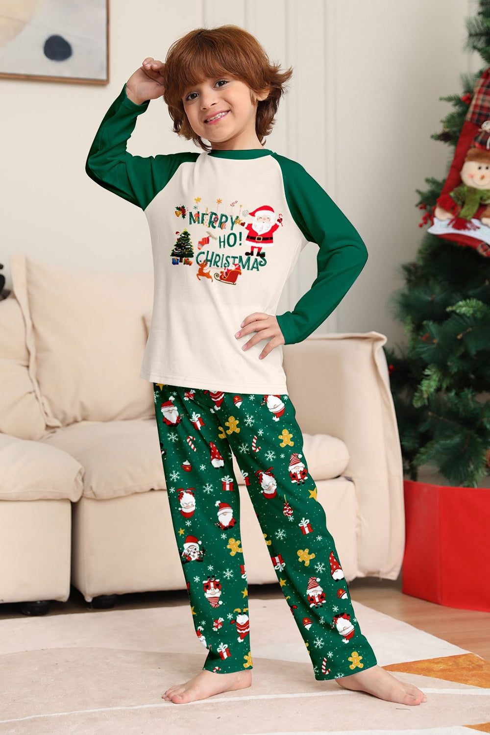 Dark Green Christmas Printed Santa Family Matching Pajamas