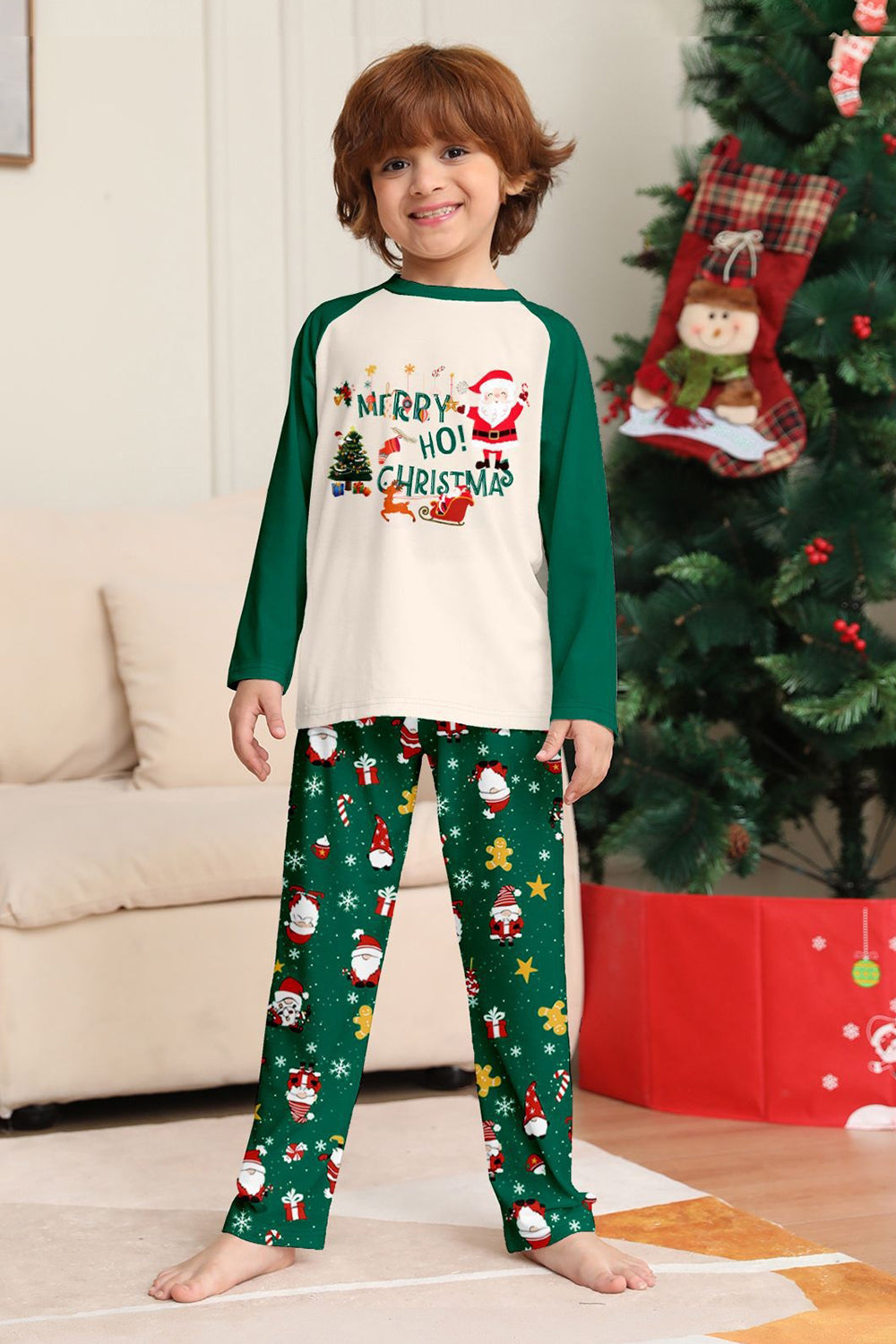 Dark Green Christmas Printed Santa Family Matching Pajamas
