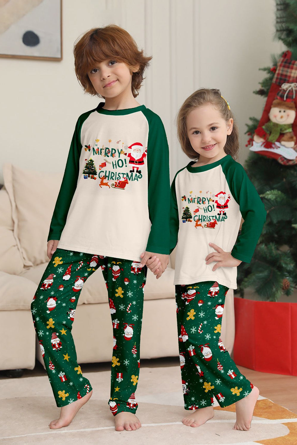 Dark Green Christmas Printed Santa Family Matching Pajamas