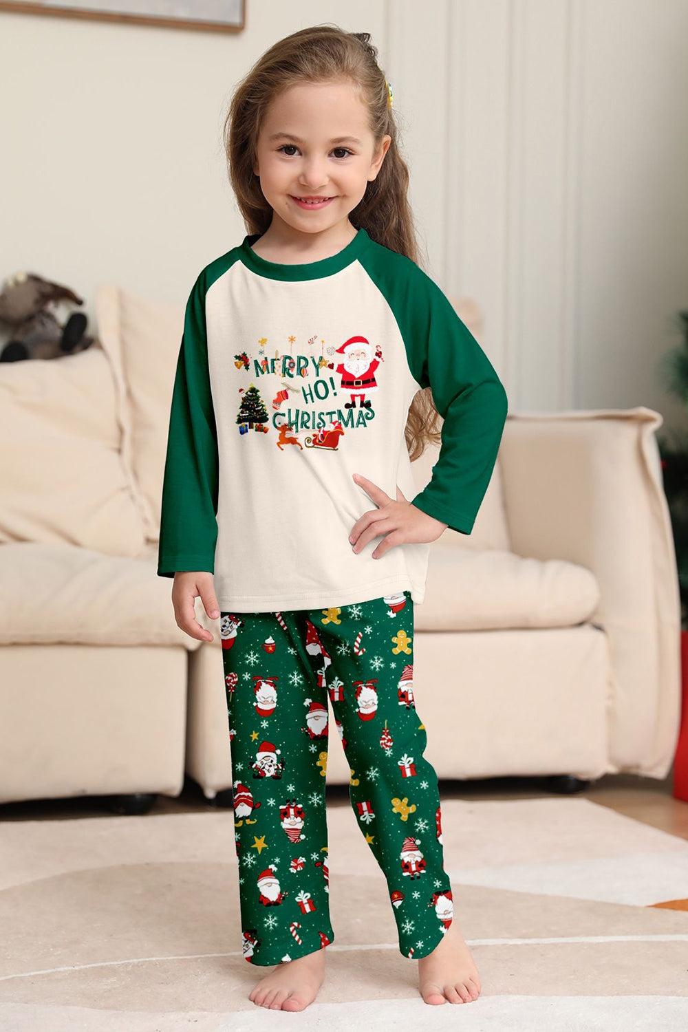 Dark Green Christmas Printed Santa Family Matching Pajamas