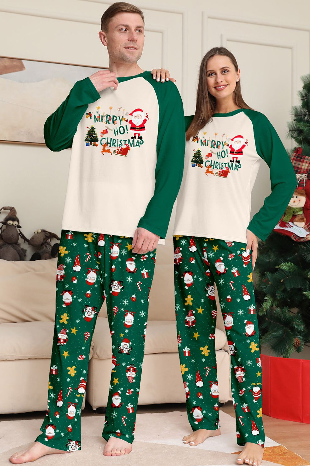 Dark Green Christmas Printed Santa Family Matching Pajamas