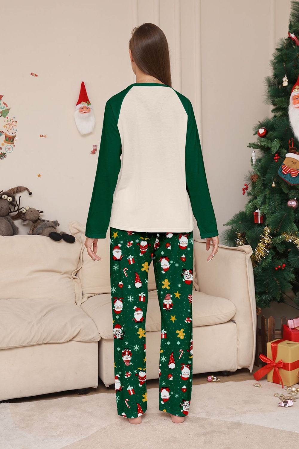 Dark Green Christmas Printed Santa Family Matching Pajamas