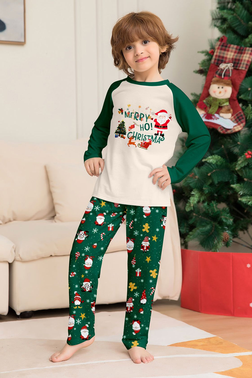 Dark Green Christmas Printed Santa Family Matching Pajamas