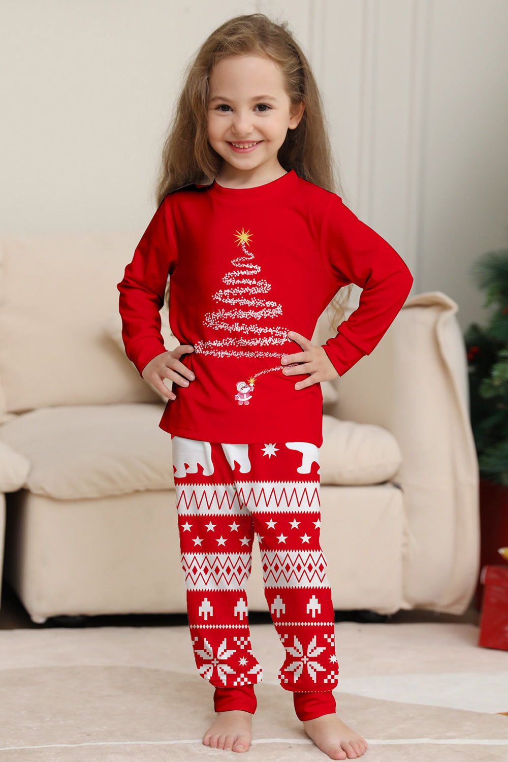 Red Tree Printed Long Sleeves Christmas Family Matching Pajamas