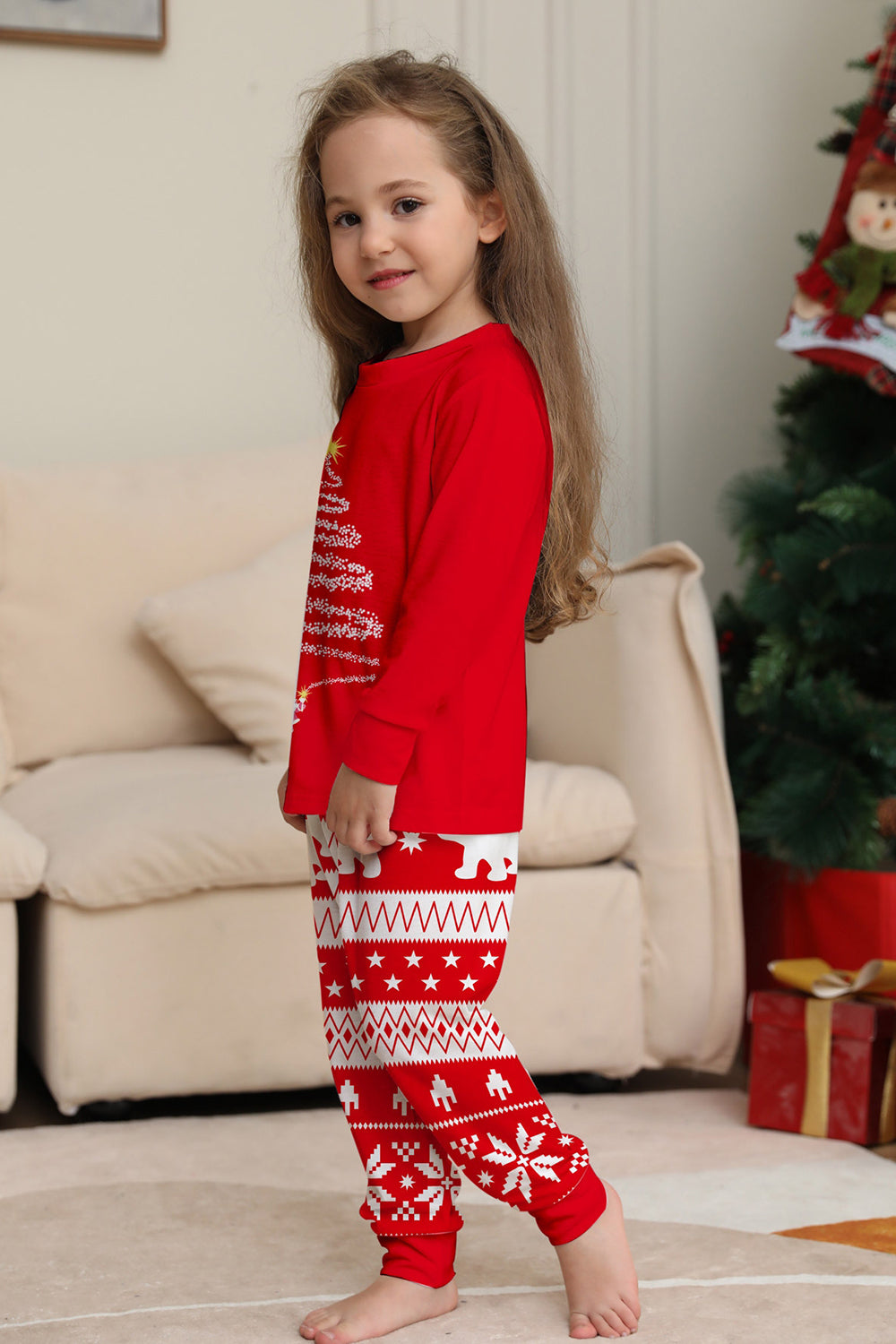 Red Tree Printed Long Sleeves Christmas Family Matching Pajamas