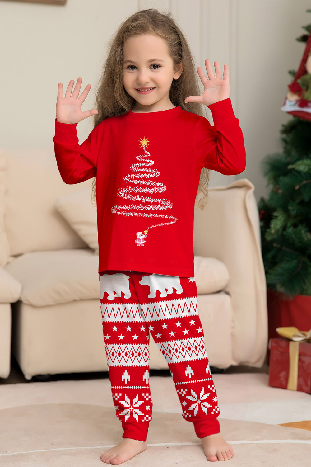 Red Tree Printed Long Sleeves Christmas Family Matching Pajamas