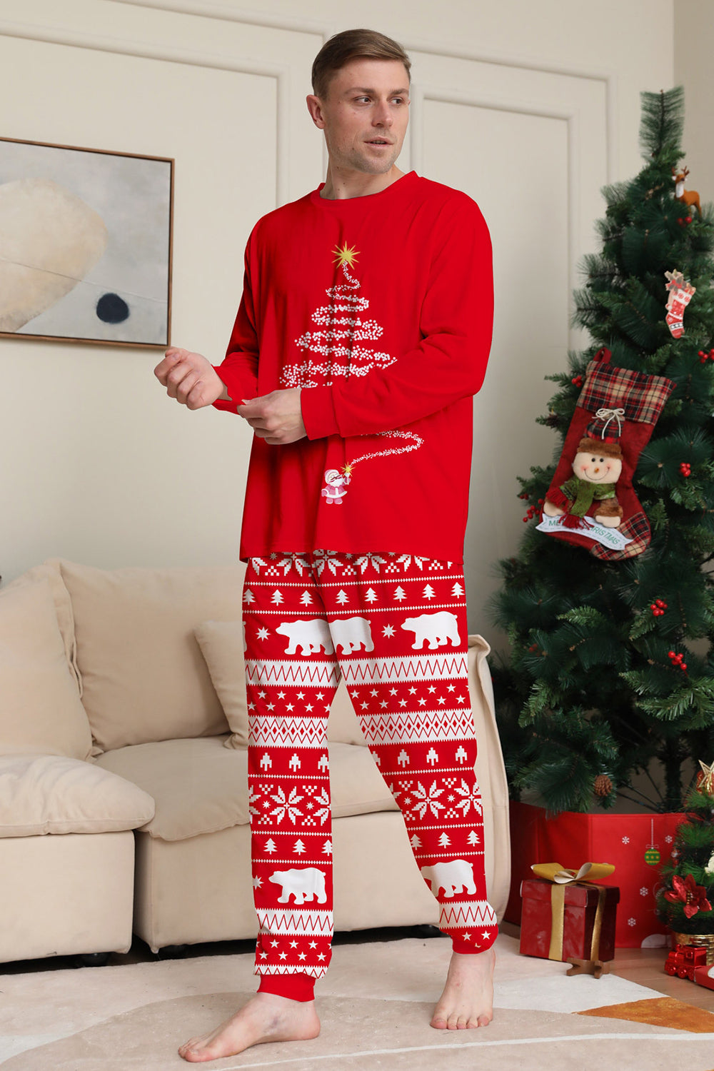 Red Tree Printed Long Sleeves Christmas Family Matching Pajamas