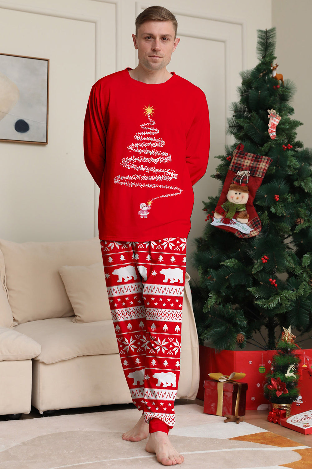Red Tree Printed Long Sleeves Christmas Family Matching Pajamas