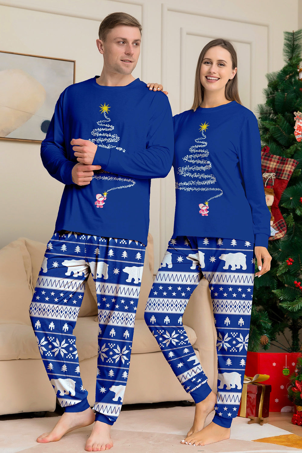 Red Tree Printed Long Sleeves Christmas Family Matching Pajamas
