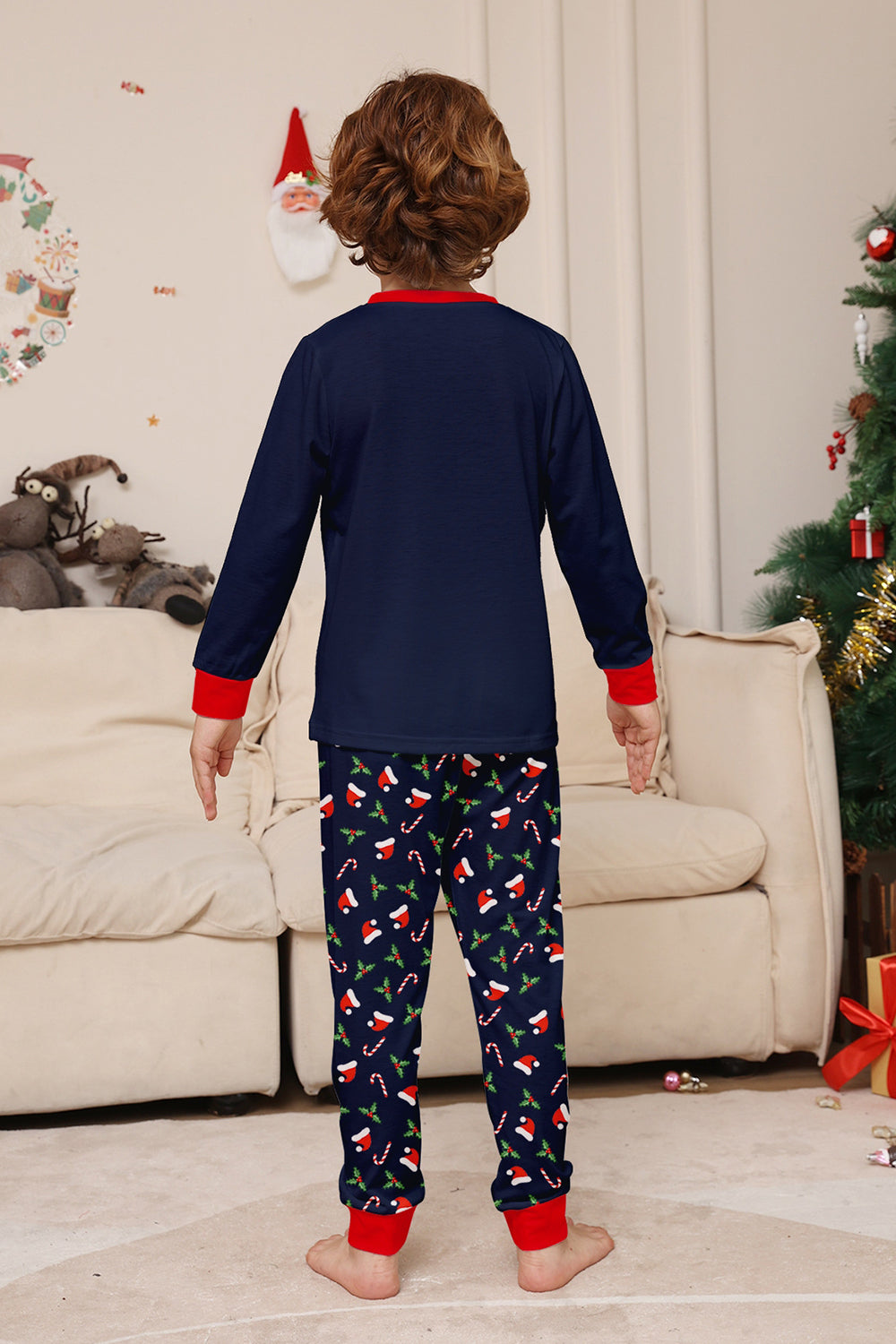 Navy Merry Christmas Printed Family Matching Pajamas