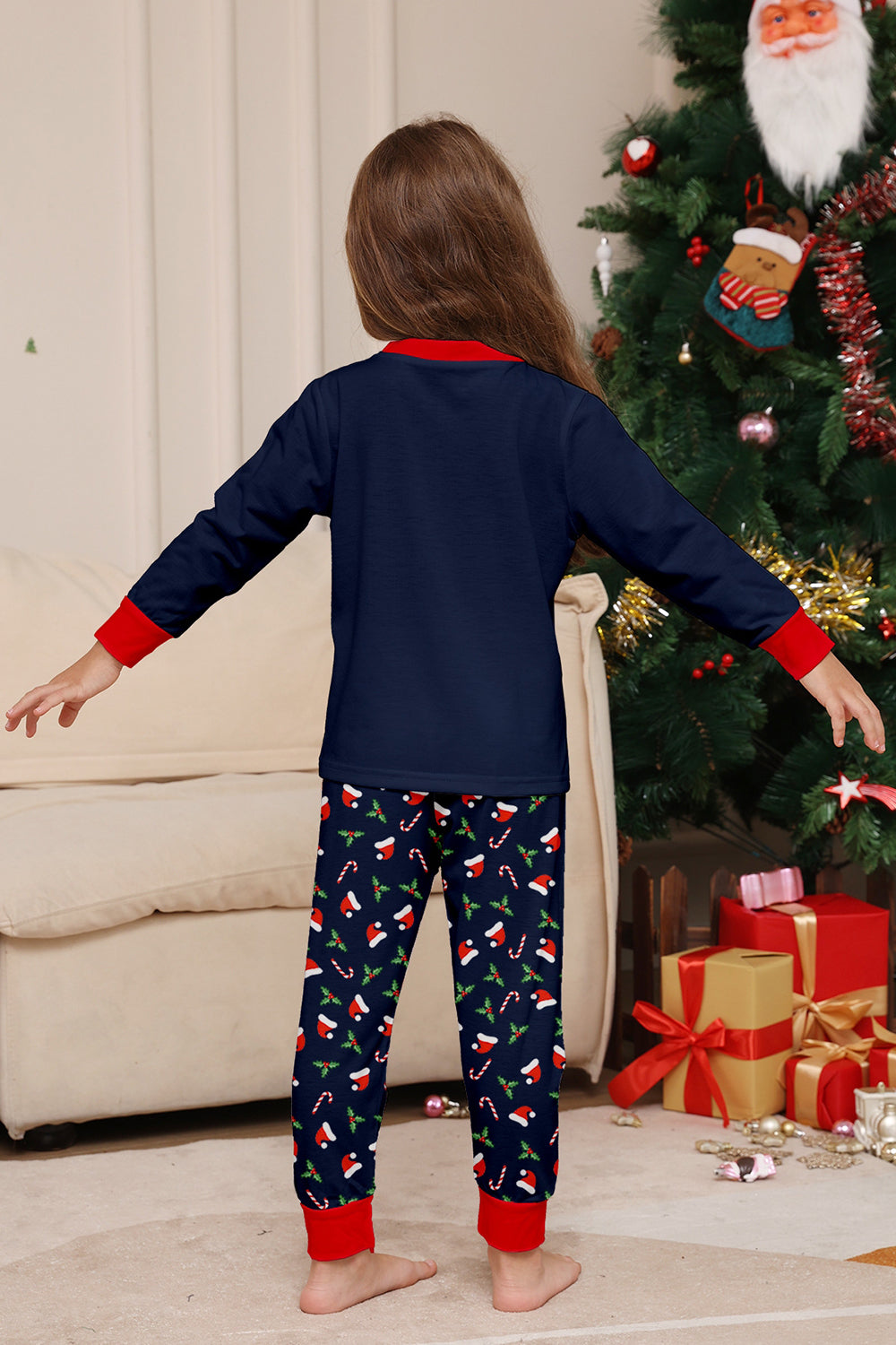 Navy Merry Christmas Printed Family Matching Pajamas