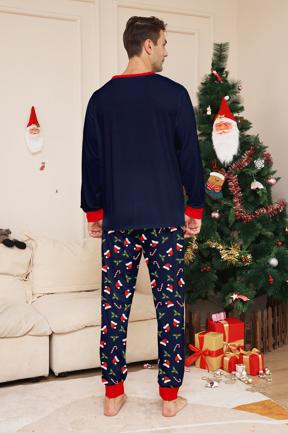 Navy Merry Christmas Printed Family Matching Pajamas