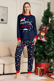 Navy Merry Christmas Printed Family Matching Pajamas