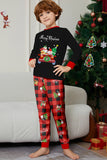 Black Red Christmas Pattern Printed Plaid Family Matching Pajamas