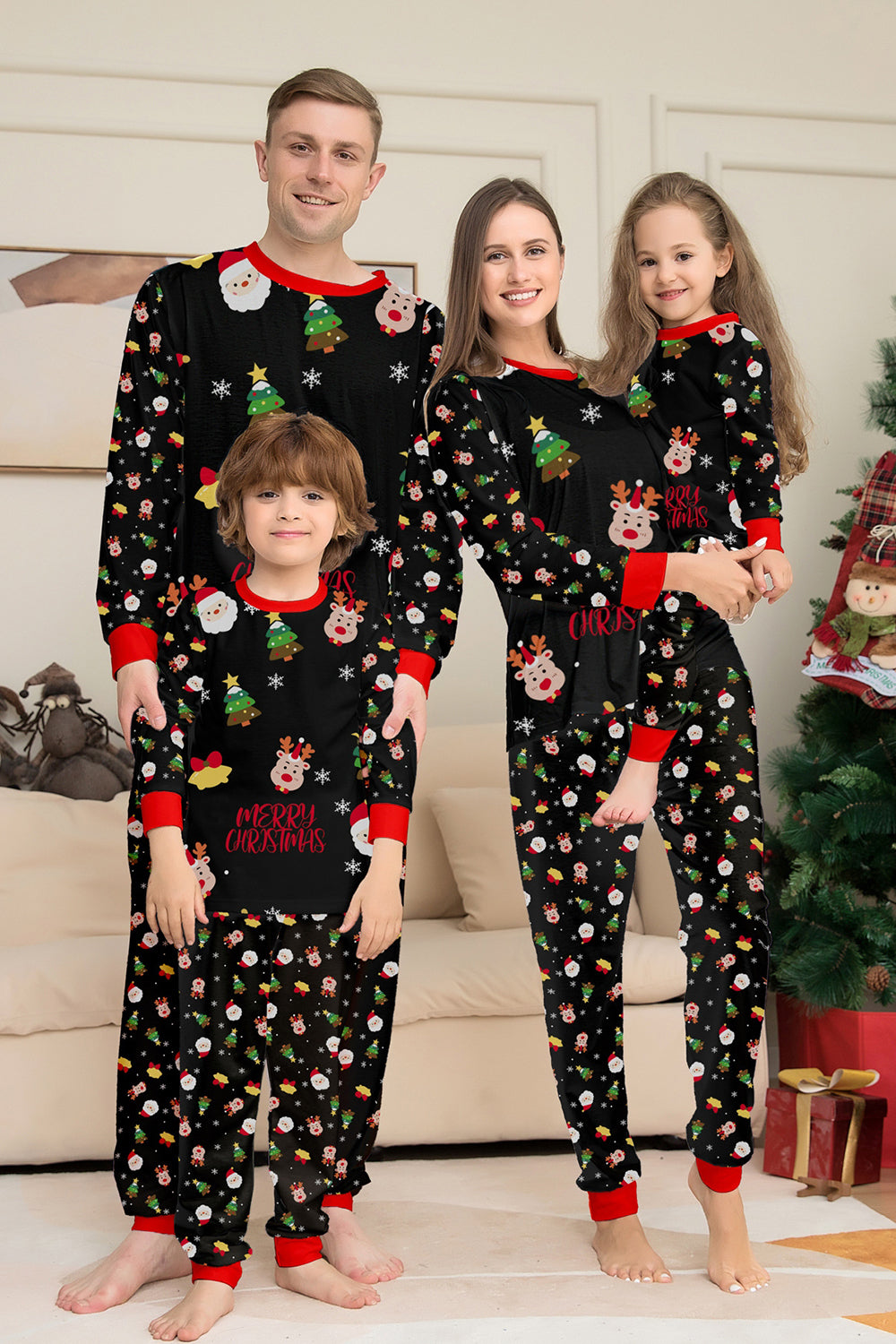 Red Christmas Cozy Printed Long Sleeves Family Matching Pajamas