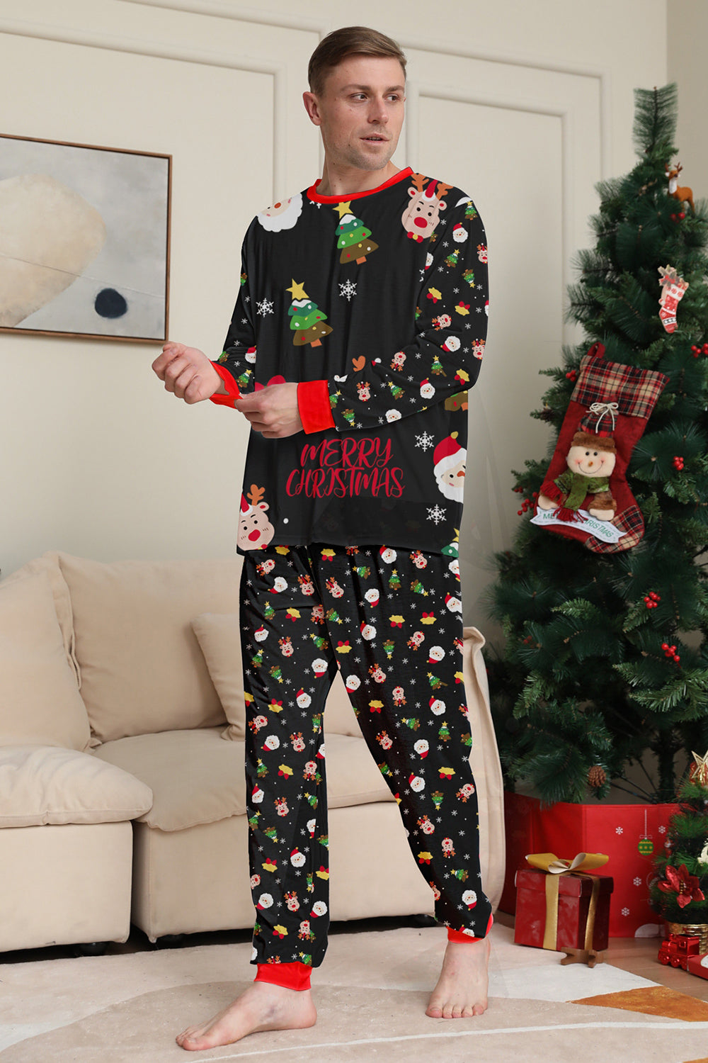 Red Christmas Cozy Printed Long Sleeves Family Matching Pajamas
