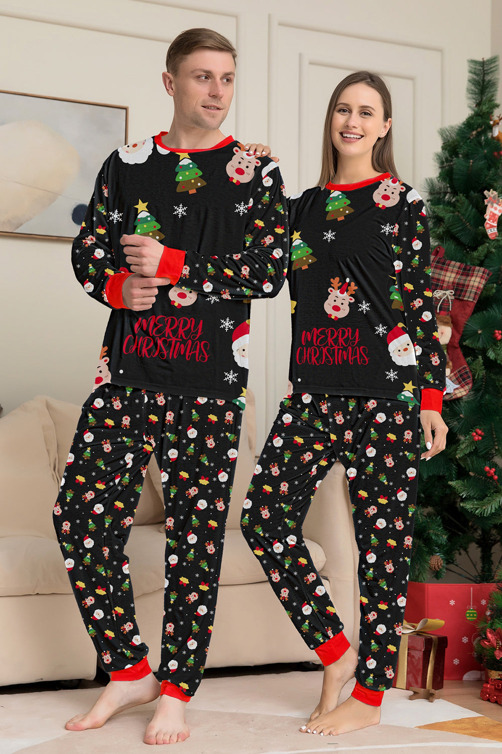 Red Christmas Cozy Printed Long Sleeves Family Matching Pajamas