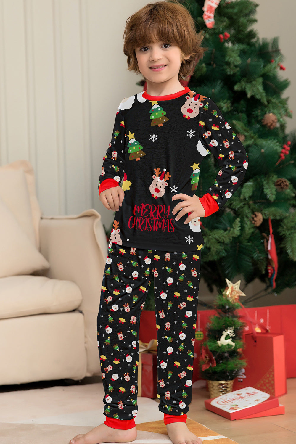 Red Christmas Cozy Printed Long Sleeves Family Matching Pajamas