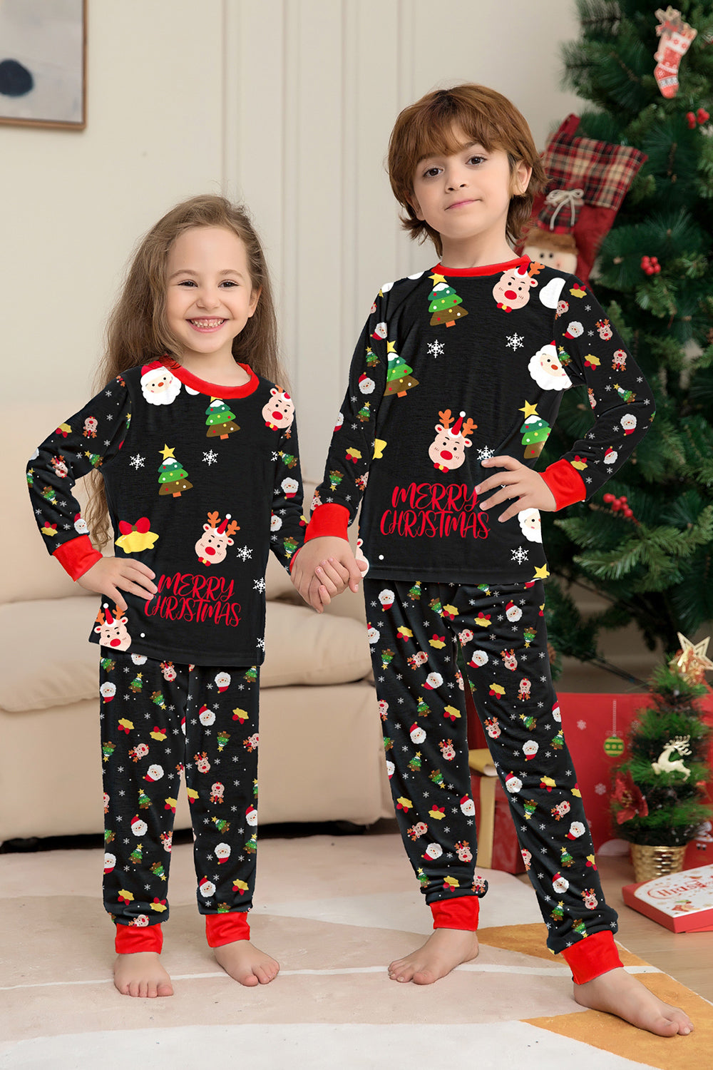 Red Christmas Cozy Printed Long Sleeves Family Matching Pajamas