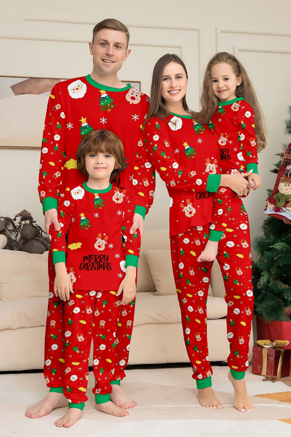 Red Christmas Cozy Printed Long Sleeves Family Matching Pajamas