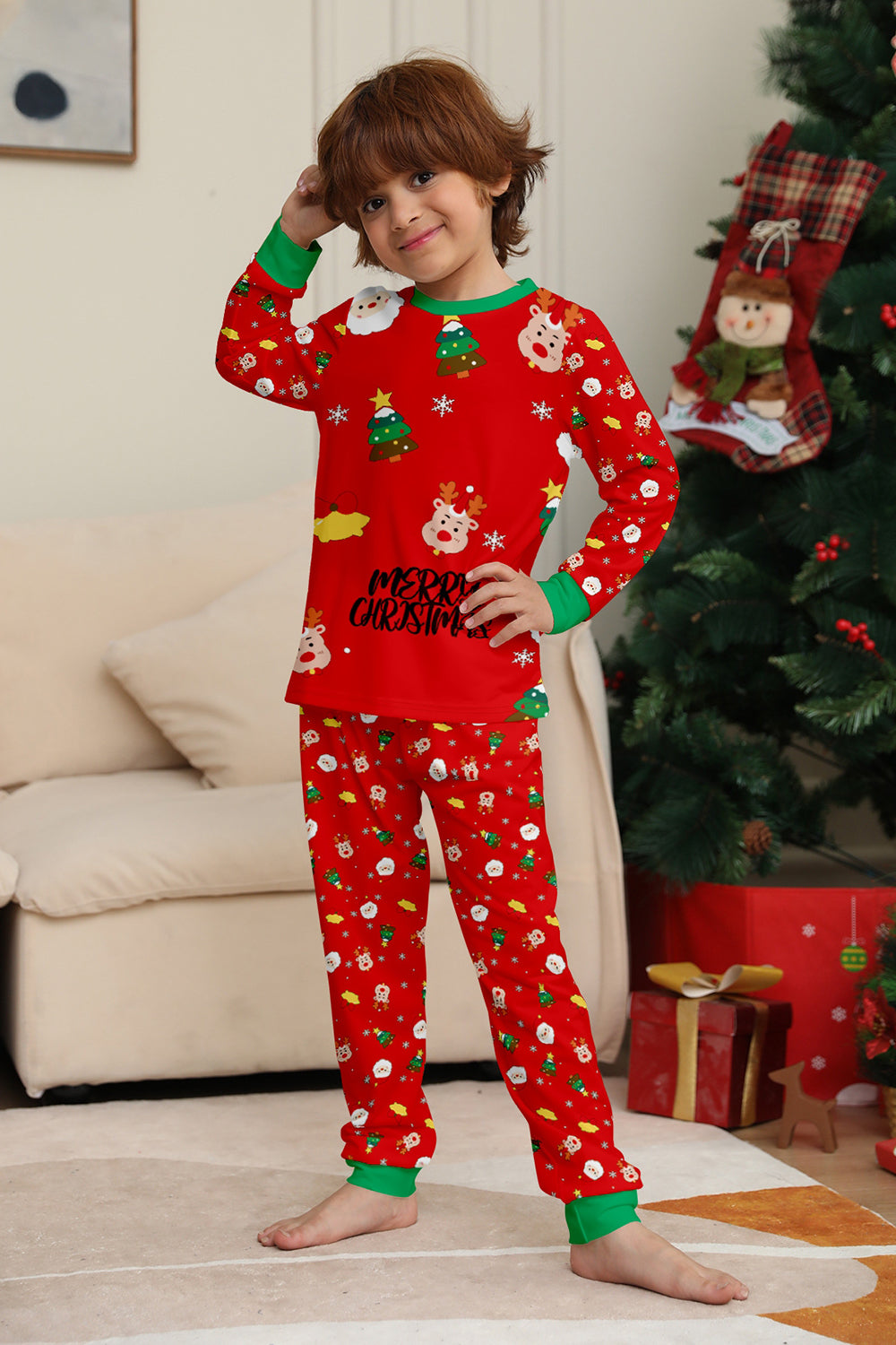 Red Christmas Cozy Printed Long Sleeves Family Matching Pajamas