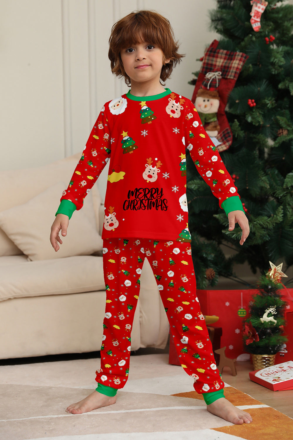 Red Christmas Cozy Printed Long Sleeves Family Matching Pajamas