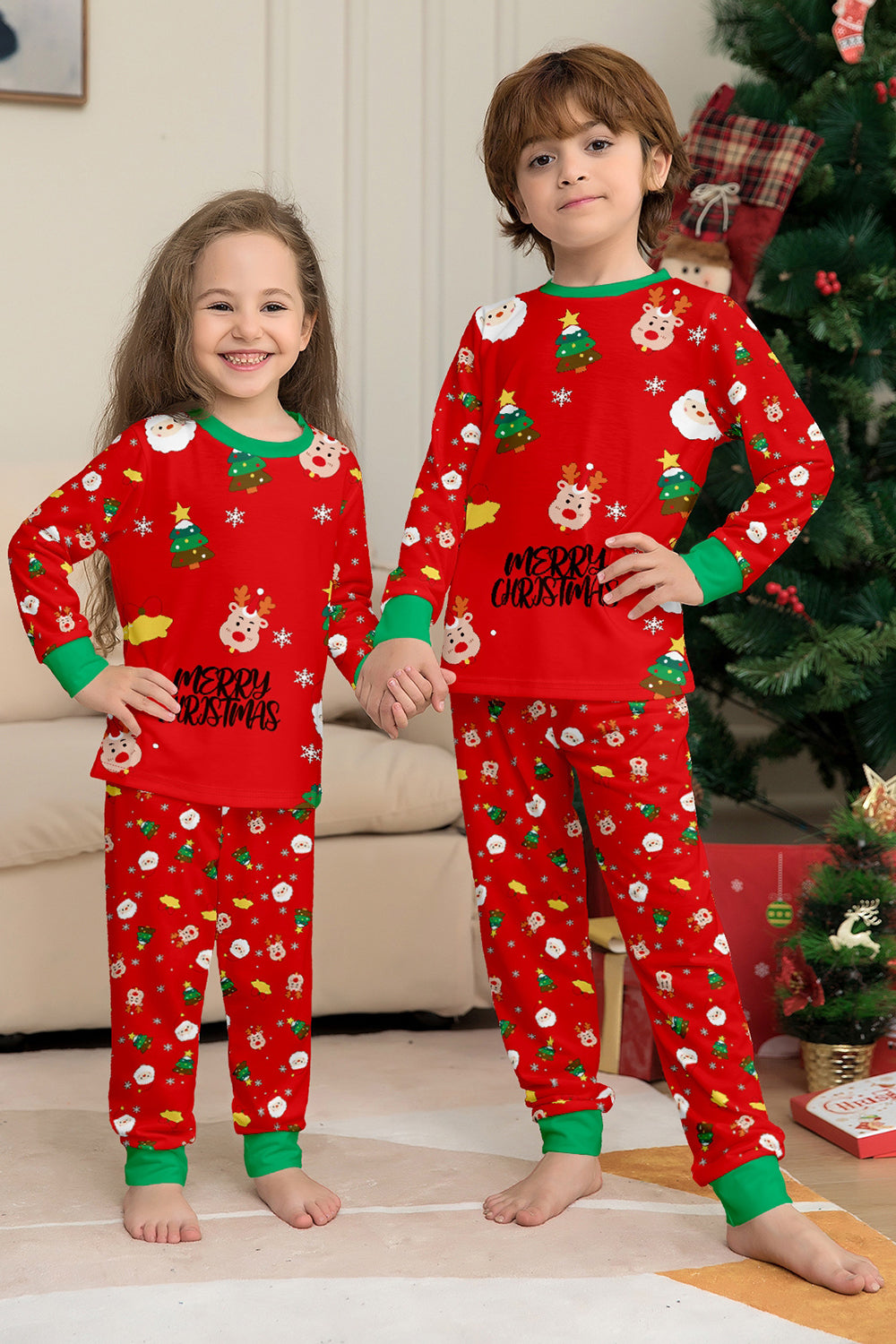 Red Christmas Cozy Printed Long Sleeves Family Matching Pajamas