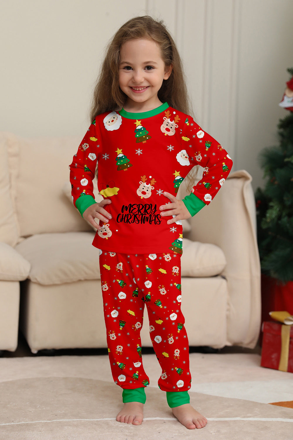 Red Christmas Cozy Printed Long Sleeves Family Matching Pajamas