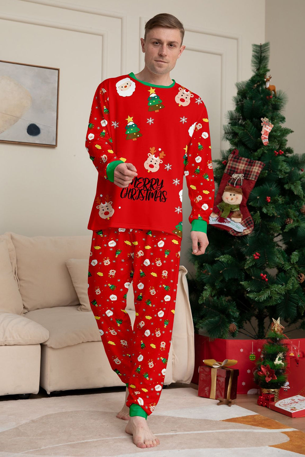 Red Christmas Cozy Printed Long Sleeves Family Matching Pajamas