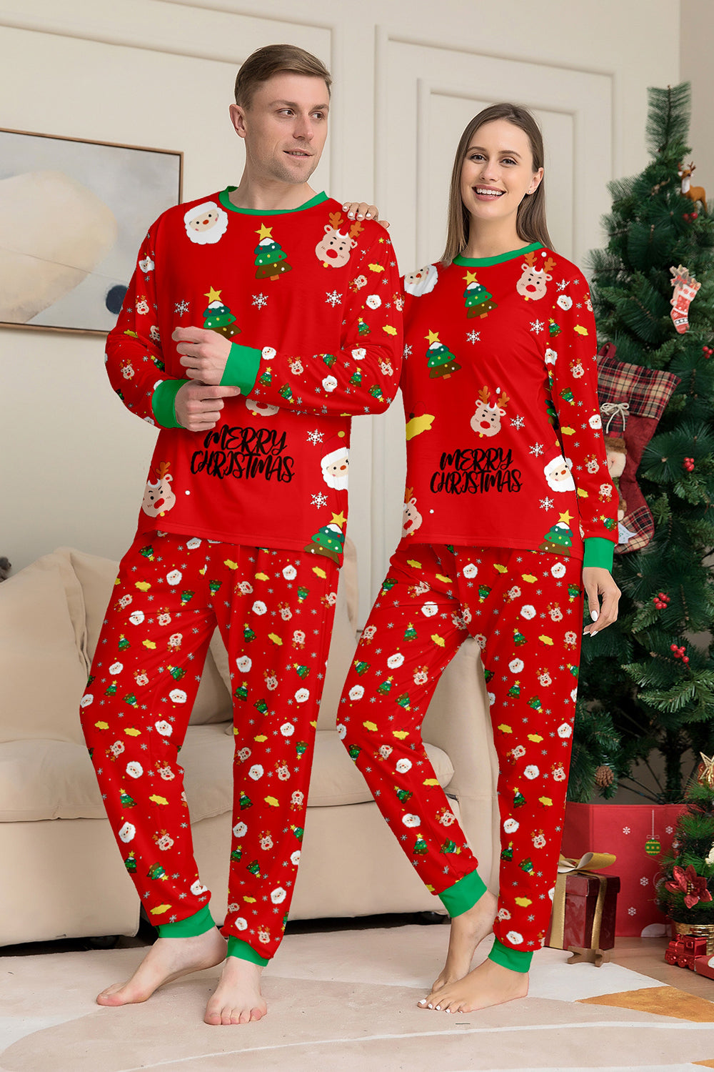 Red Christmas Cozy Printed Long Sleeves Family Matching Pajamas