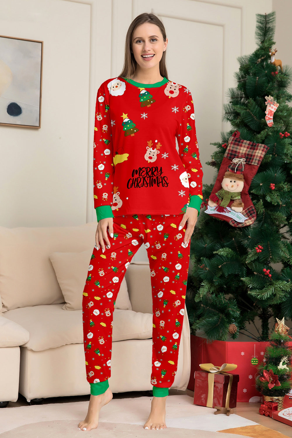 Red Christmas Cozy Printed Long Sleeves Family Matching Pajamas