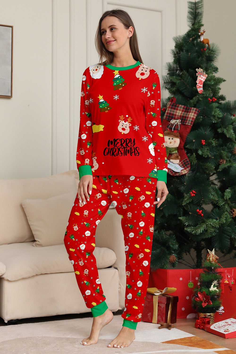 Red Christmas Cozy Printed Long Sleeves Family Matching Pajamas