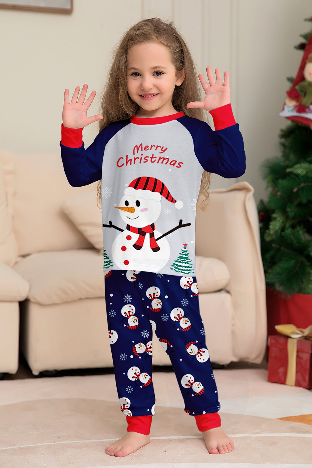 Grey Blue Snowman Printed Christmas Family Matching Pajamas