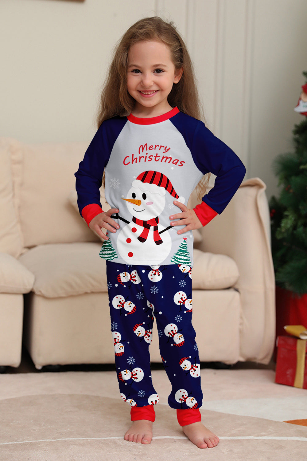 Grey Blue Snowman Printed Christmas Family Matching Pajamas