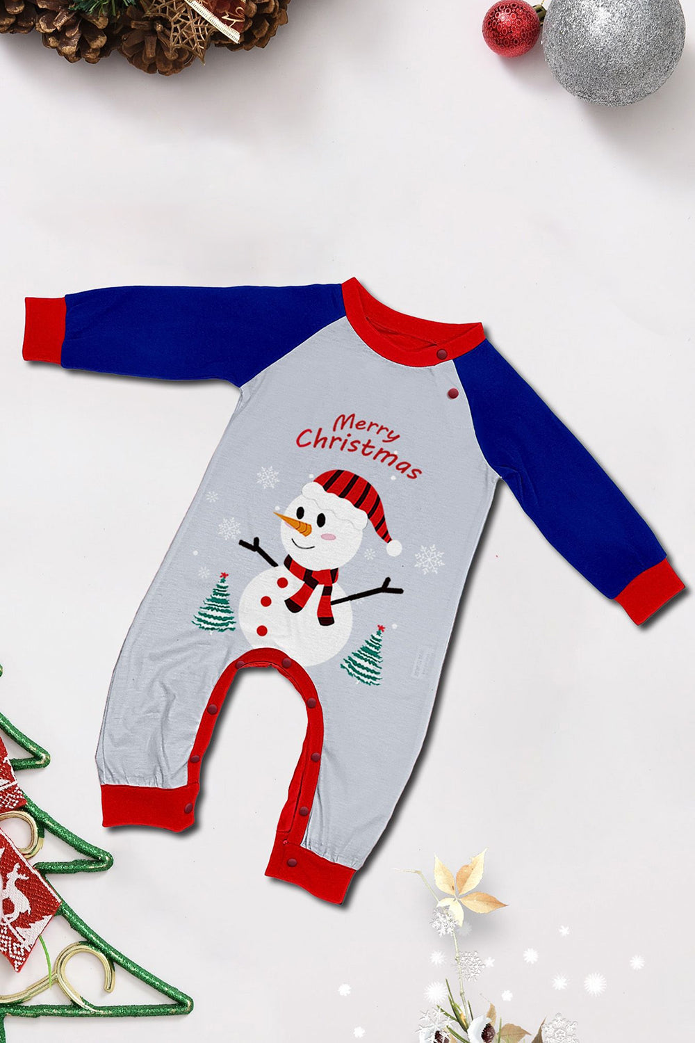 Grey Blue Snowman Printed Christmas Family Matching Pajamas